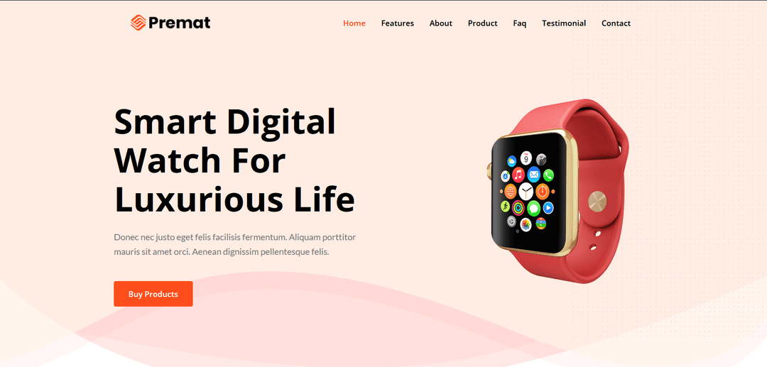 Thumbnail do projeto Premat - Product Landing Page